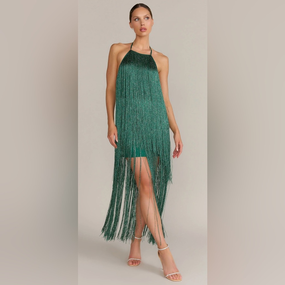 Green Fringe dress size medium, NWT